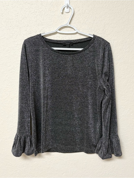 J. Crew Tops - NWT J. Crew Sparkle Bell Sleeve Top Silver Metallic Black Size L